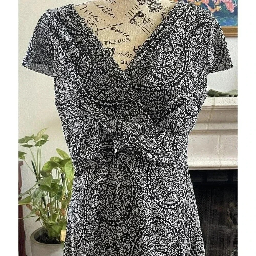 Ann Taylor Paisley Maxi Dress Sheer Overlay Black White‎ Size 8 - Picture 5 of 9